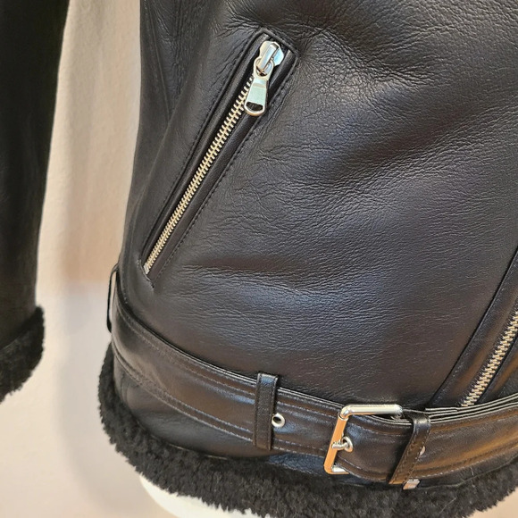 Maje Gombery Lamb Leather & Sheep Shearling Moto Jacket -NWT - Picture 4 of 10
